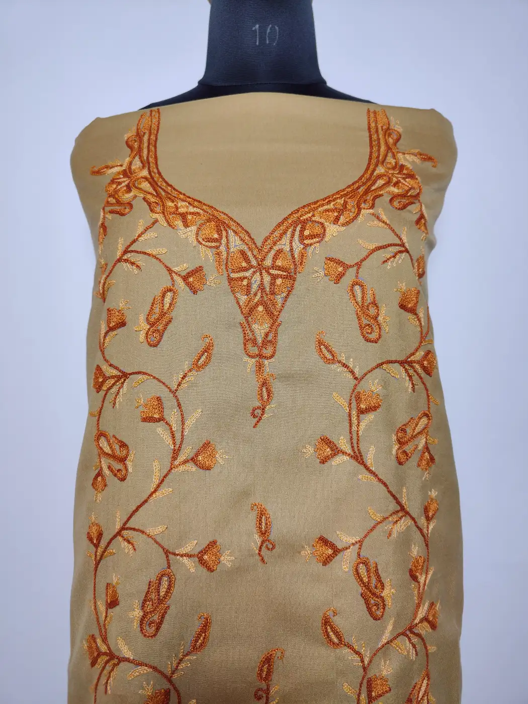 Ziyan Beige Kashmiri 2pc Suit Summer Cool Cotton with Hand Aari Embroidery - Image 2