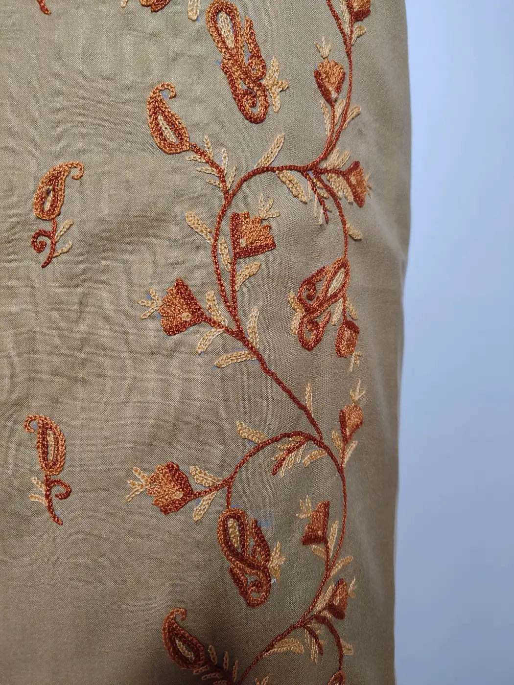 Ziyan Beige Kashmiri 2pc Suit Summer Cool Cotton with Hand Aari Embroidery - Image 3