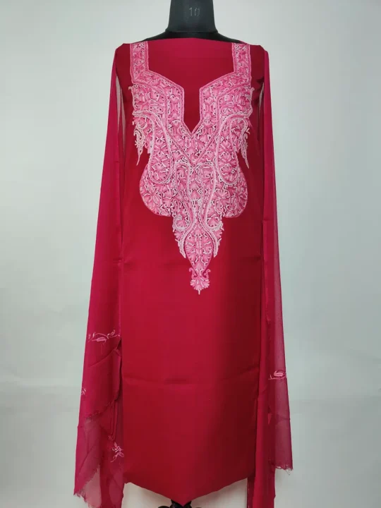 Raunaq 3pc Suit in Maroon Summer Cool Cotton with Hand Aari Work