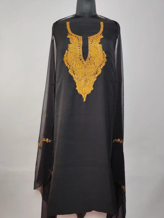 Black Gulpariu 3pc Suit with Dupatta in Summer Cool Cotton with Hand Sozni Embroidery