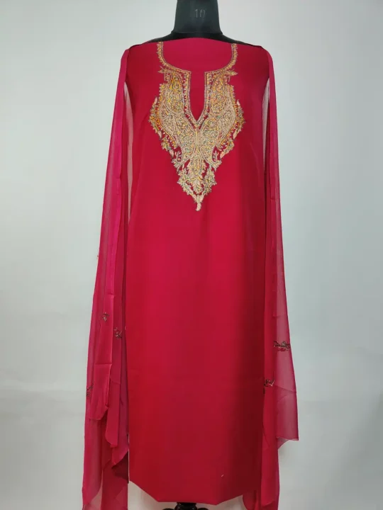 Maroon 3pc Suit with Dupatta in Maroon Summer Cool Cotton with Hand Sozni Embroidery