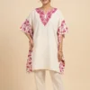 Farosh White Cotton Kaftan Set with Aari Embroidery