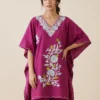 Kashmiri Short Crush Cotton Maroon Kaftan with Yuvarah Aari Embroidery