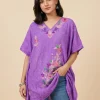 Kashmiri purple Short Crush Cotton Kaftan with Aari Embroidery