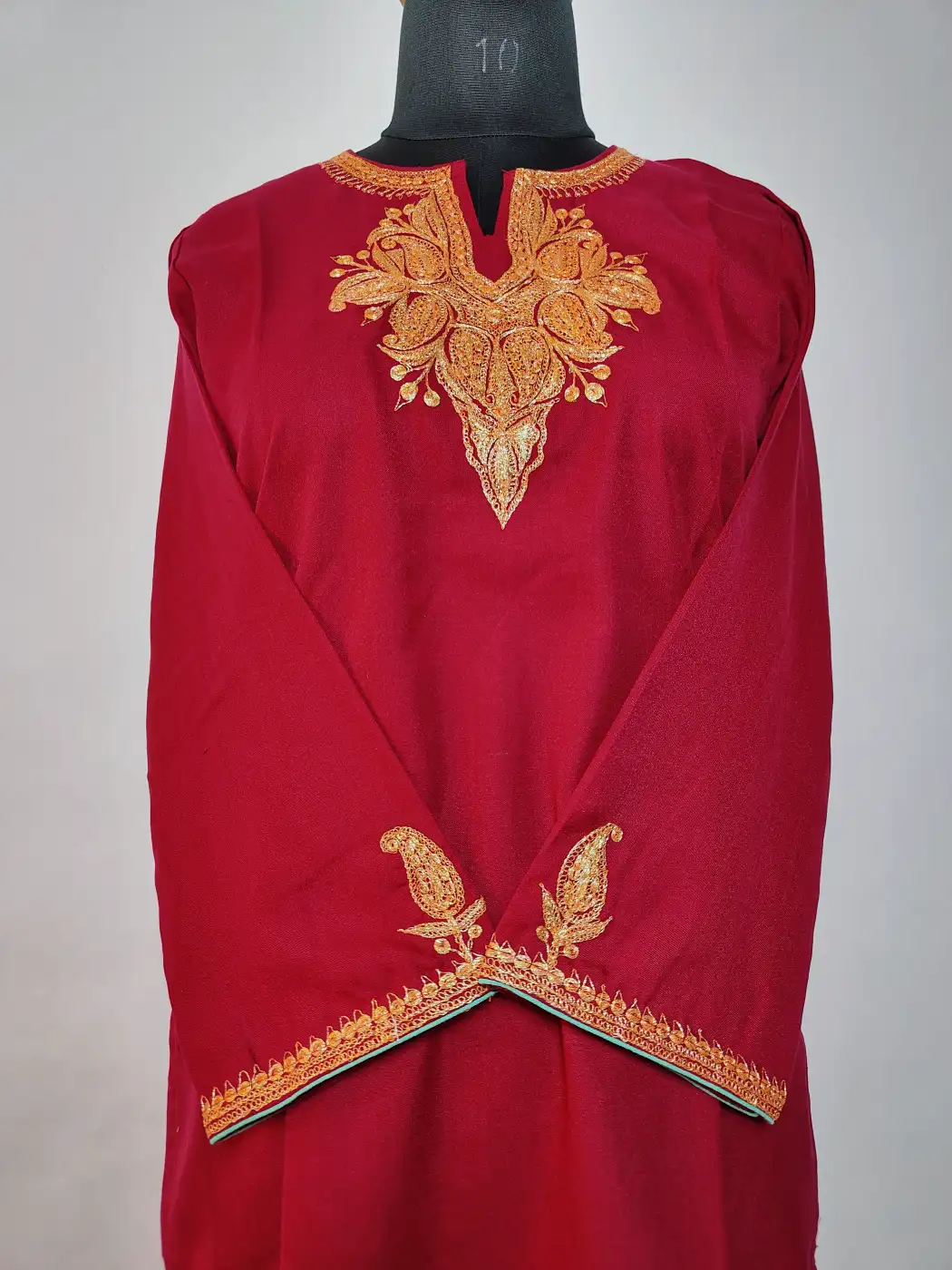 Long Haseen Maroon Kashmiri Summer Cool Cotton Kurti Set with Botte Tilla Embroidery - Image 2