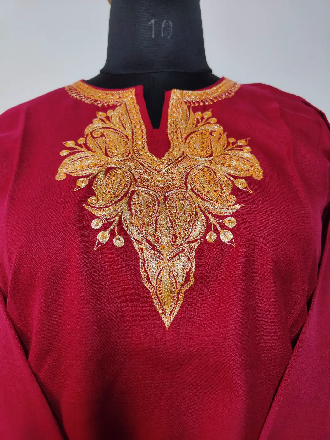 Long Haseen Maroon Kashmiri Summer Cool Cotton Kurti Set with Botte Tilla Embroidery - Image 3