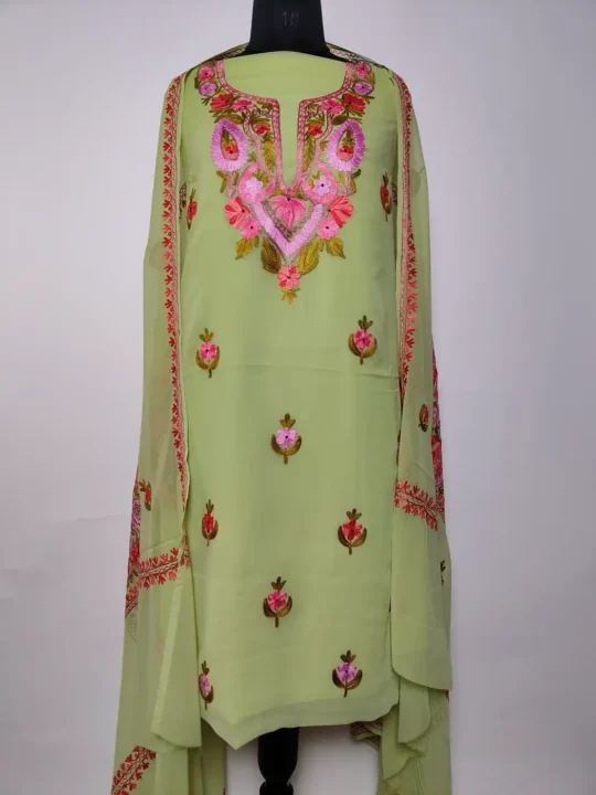 Nazneen Kashmiri 3pc Suit in Teal Green Georgette with Aari Work