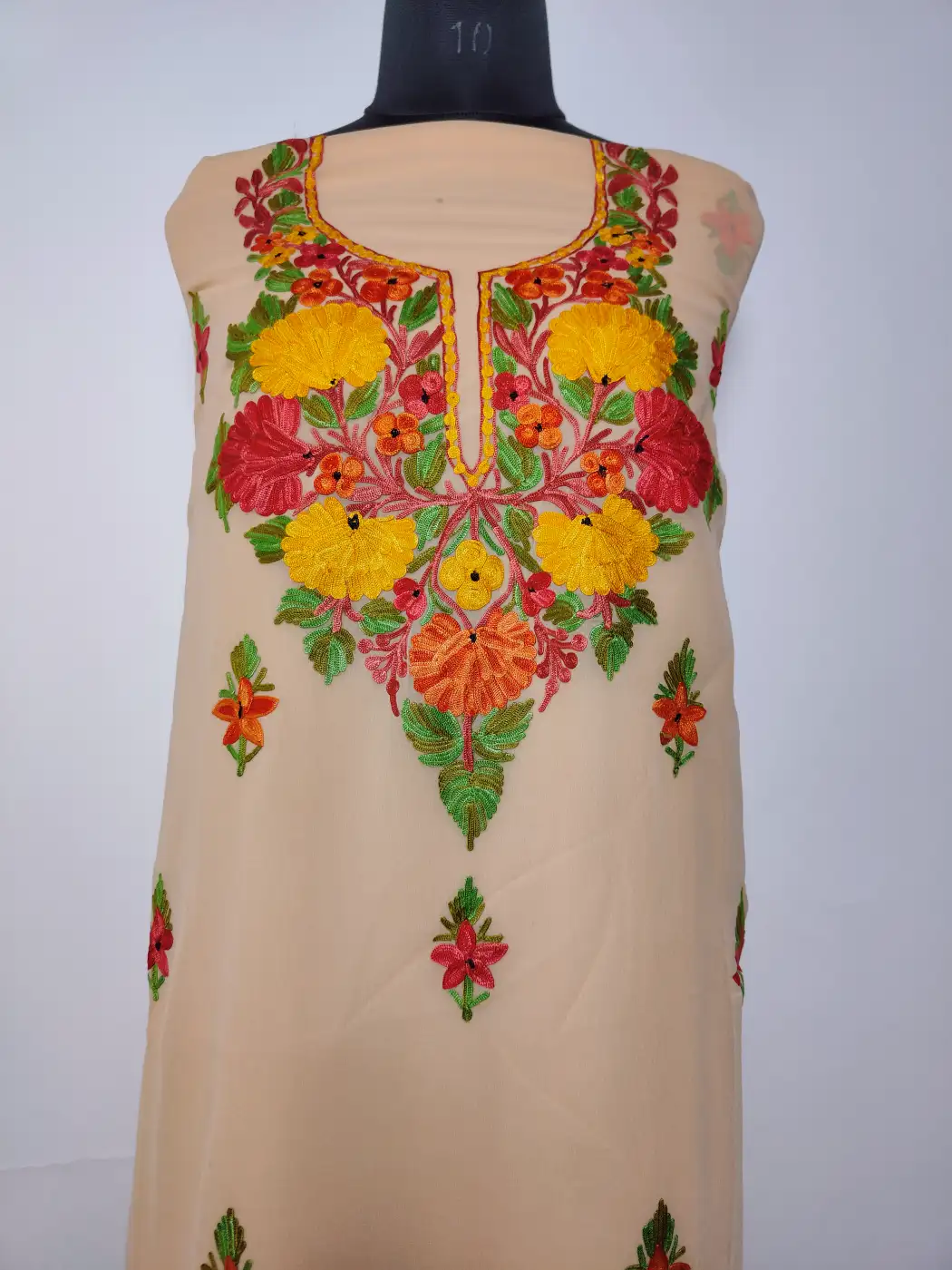 Baby Pink Kashmiri 3pc Suit in Georgette with Aari Embroidery - Gulbadan - Image 2