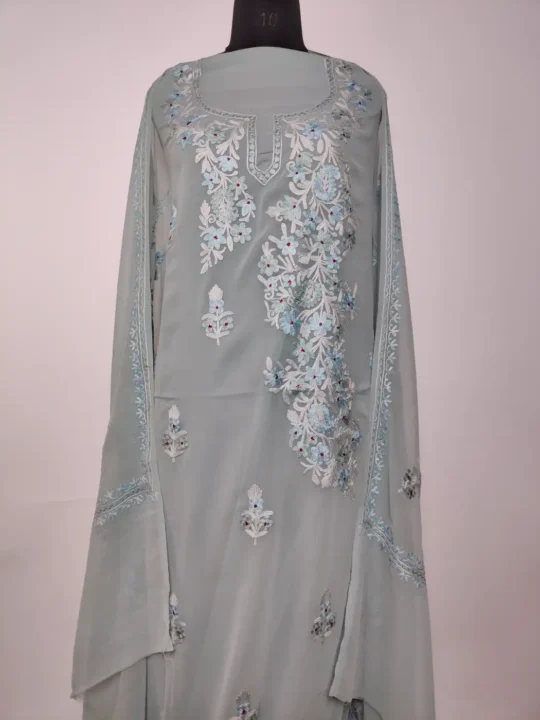Kashmiri Grey 3pc Suit in Georgette with Sakeen  Aari Embroidery