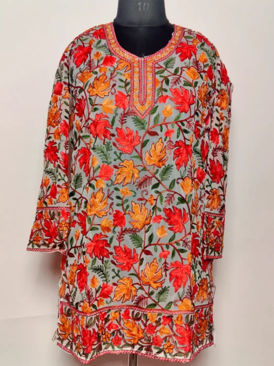 Cream Short Georgette Raunaq Kurti with Chinar Aari Work