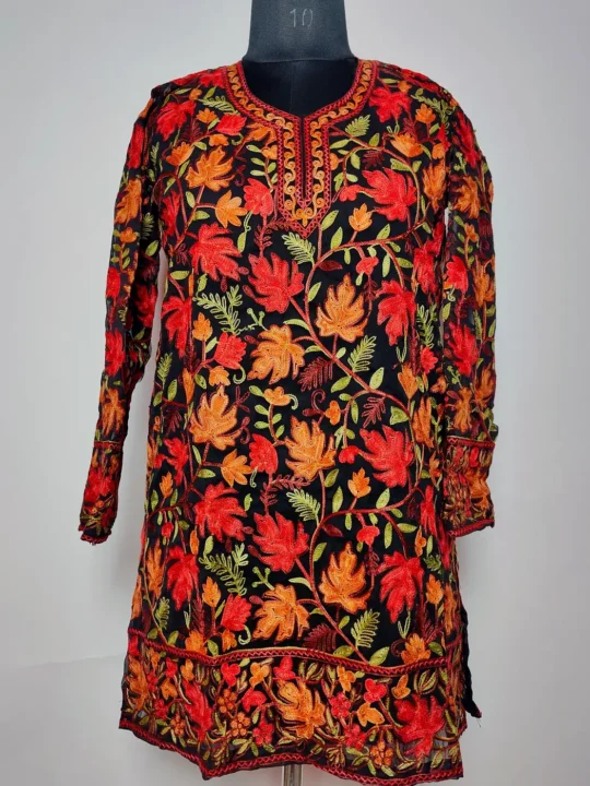 Mehrab Short Georgette Black Kurti with Chinar Aari Embroidery