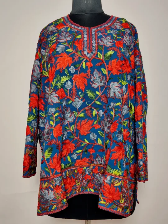 Short Blue Georgette Kurti Nazakat with Chinar Aari Embroidery