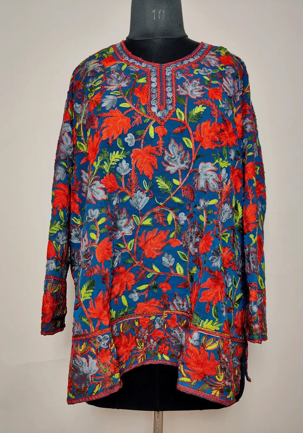 Short Blue Georgette Kurti Nazakat with Chinar Aari Embroidery