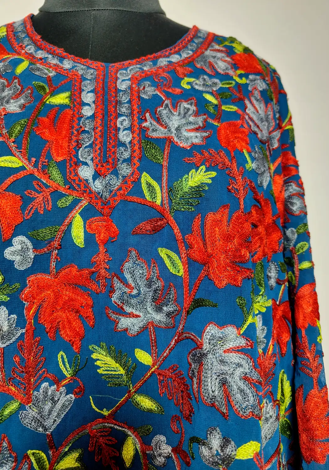 Short Blue Georgette Kurti Nazakat with Chinar Aari Embroidery - Image 2