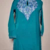 Blue Kashmiri Short Summer Cool Cotton Rukhsar Kurti with Aari Embroidery