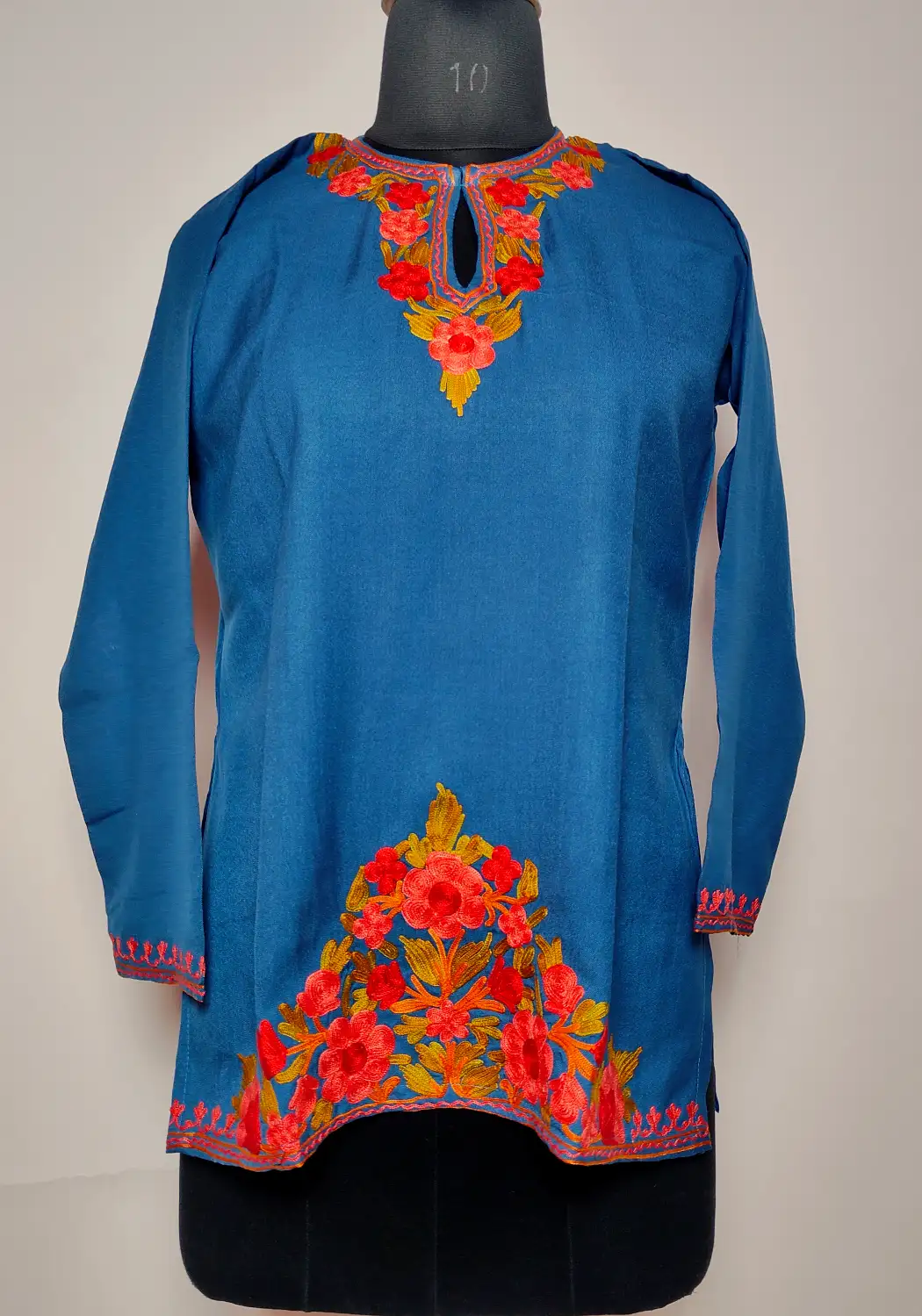 Kashmiri Blue Short Summer Cool Cotton Kurti with Aari Embroidery Huma
