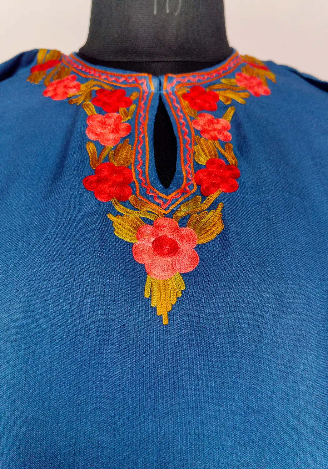 Kashmiri Blue Short Summer Cool Cotton Kurti with Aari Embroidery Huma - Image 2