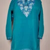Blue Kashmiri Short Summer Cool Cotton Kurti with Yasmeen Aari Embroidery