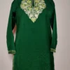 Dark Green Kashmiri Short Summer Cool Cotton Kurti with Nighat Aari Embroidery