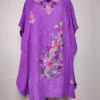 Purple Short Crush Cotton Nizam Kashmiri Kaftan with Aari Embroidery