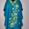 Short Crush Cotton Oceanic Green Kashmiri Kaftan with Aari Embroidery Adeelah