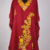 Suhana Maroon Kashmiri Short Crush Cotton Kaftan with Aari Embroidery