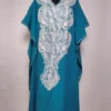 Ishfahan Kashmiri Long Teal Green Crush Cotton Kaftan with Aari Embroidery