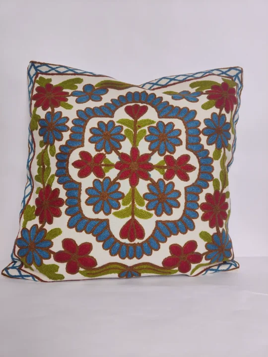 Kashmiri Set of 2 Cotton Cushion Cover with Crewel Embroidery | 16x16