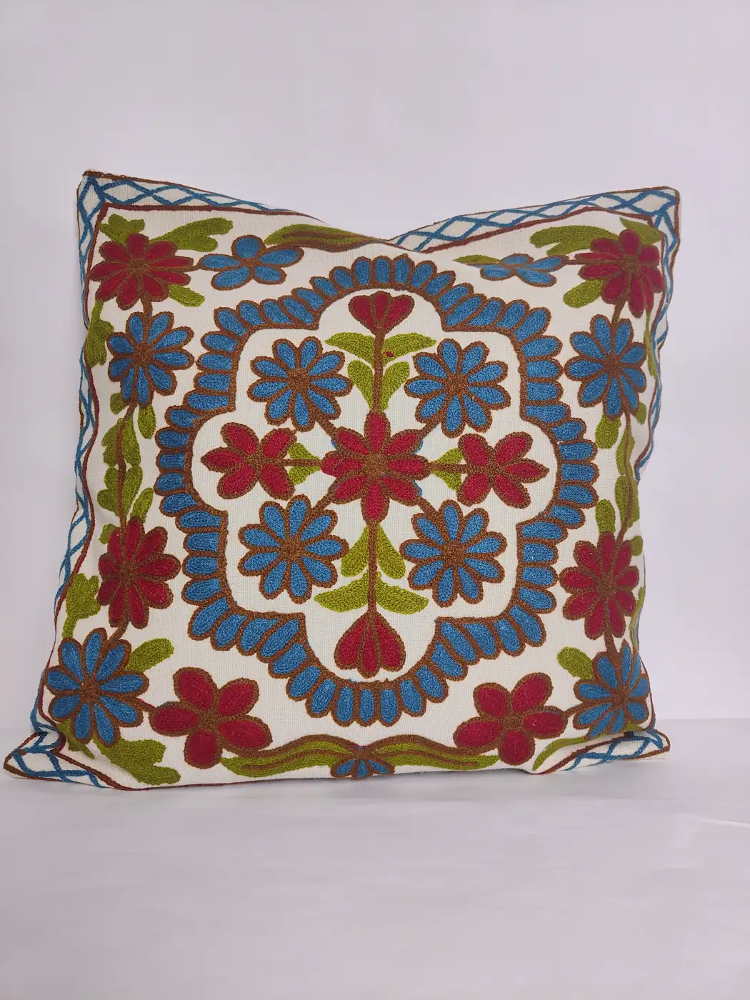 Kashmiri Set of 2 Cotton Cushion Cover with Crewel Embroidery | 16x16