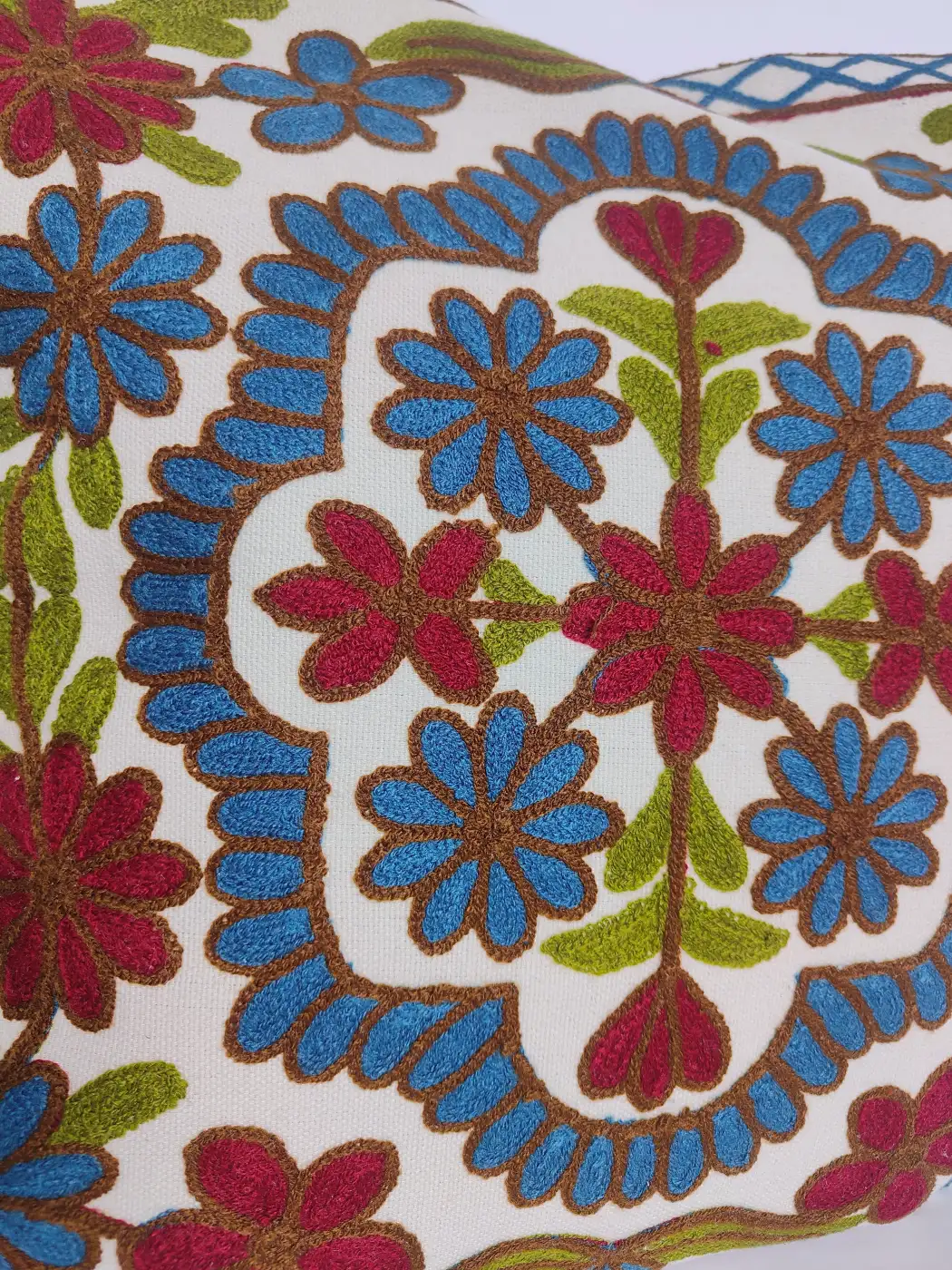 Kashmiri Set of 2 Cotton Cushion Cover with Crewel Embroidery | 16x16 - Image 4