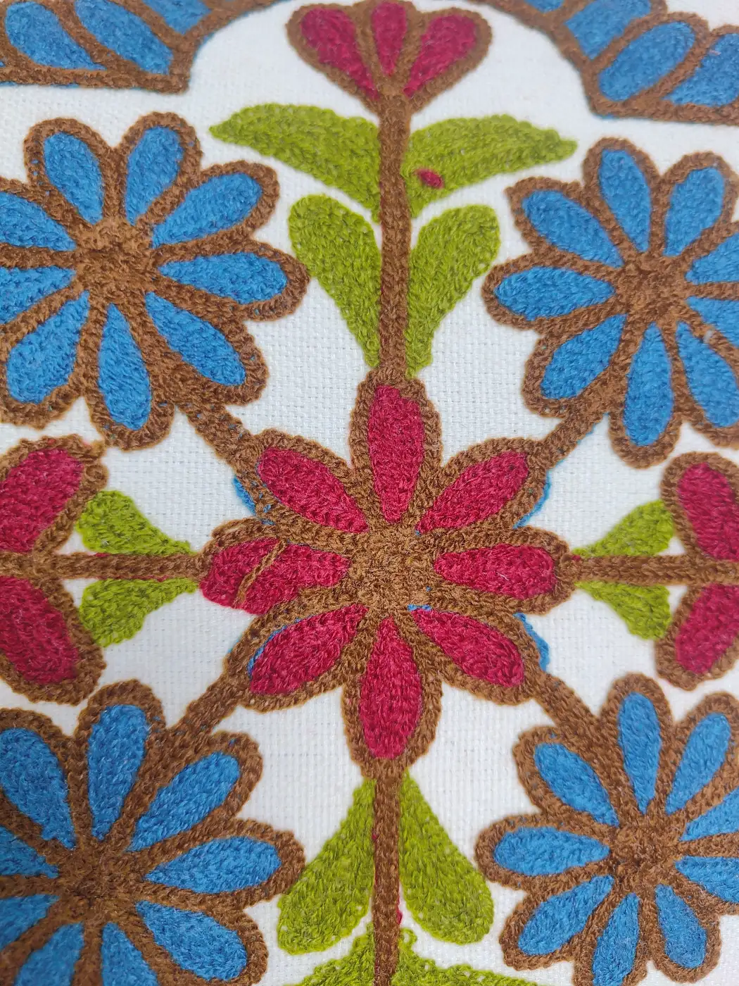 Kashmiri Set of 2 Cotton Cushion Cover with Crewel Embroidery | 16x16 - Image 2