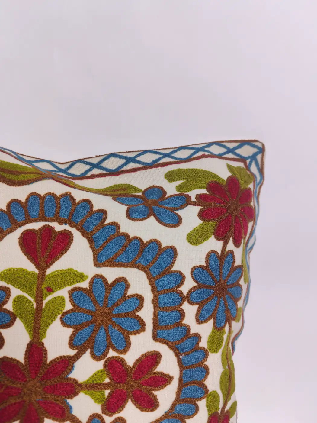 Kashmiri Set of 2 Cotton Cushion Cover with Crewel Embroidery | 16x16 - Image 3