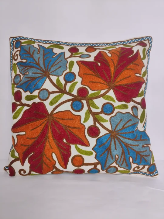 Set of 2 Cotton Cushion Cover with Kashmiri Crewel Embroidery | 16x16
