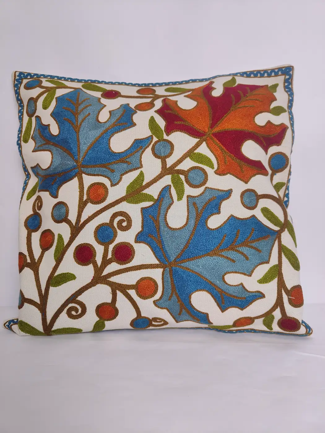 16 x 16 | Set of 2 Cotton Cushion Cover with Kashmiri Crewel Embroidery