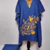 Arbah Dark Blue Crush Cotton Kaftan Set with Aari Embroidery