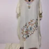 Cream Crush Cotton Kaftan Set with Aari Embroidery Hisab
