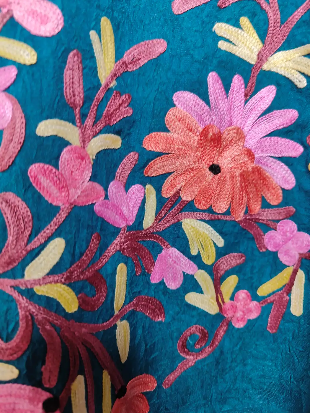 Oceanic Green Crush Cotton Ruhela Kaftan Set with Aari Embroidery - Image 3