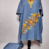 Dark Grey Crush Cotton Kaftan Set with Aari Embroidery Shadab