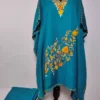 Crush Cotton Oceanic Green Kaftan Set with Aari Embroidery