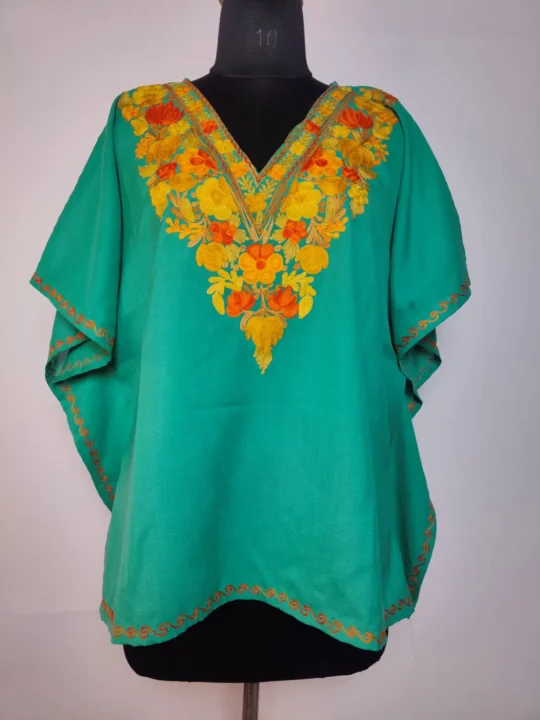Kashmiri Mini Kaftan in Pine Green | Crop Top With Ariwork
