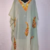 Kashmiri Tea Green Georgette Kaftan with Aari Embroidery | Shahidah