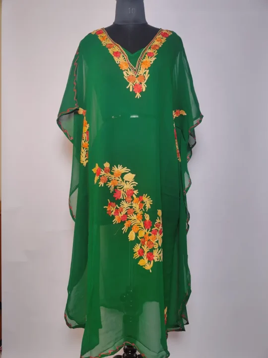 Dark Green Kashmiri Georgette Kaftan Naveen | Aari Embroidery