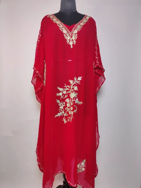 Sabiha Kashmiri Red Georgette Kaftan | Aari Embroidery