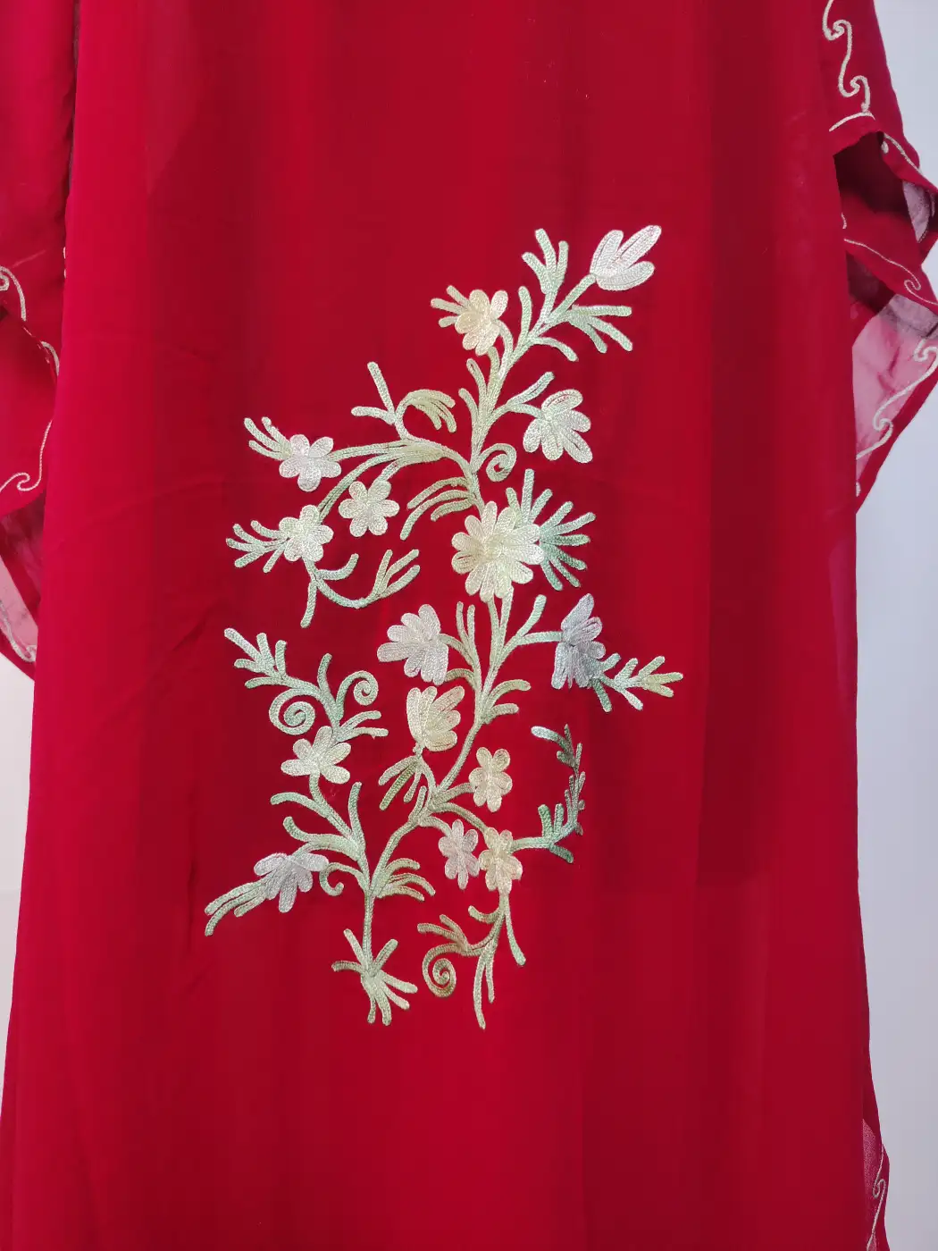Sabiha Kashmiri Red Georgette Kaftan | Aari Embroidery - Image 3