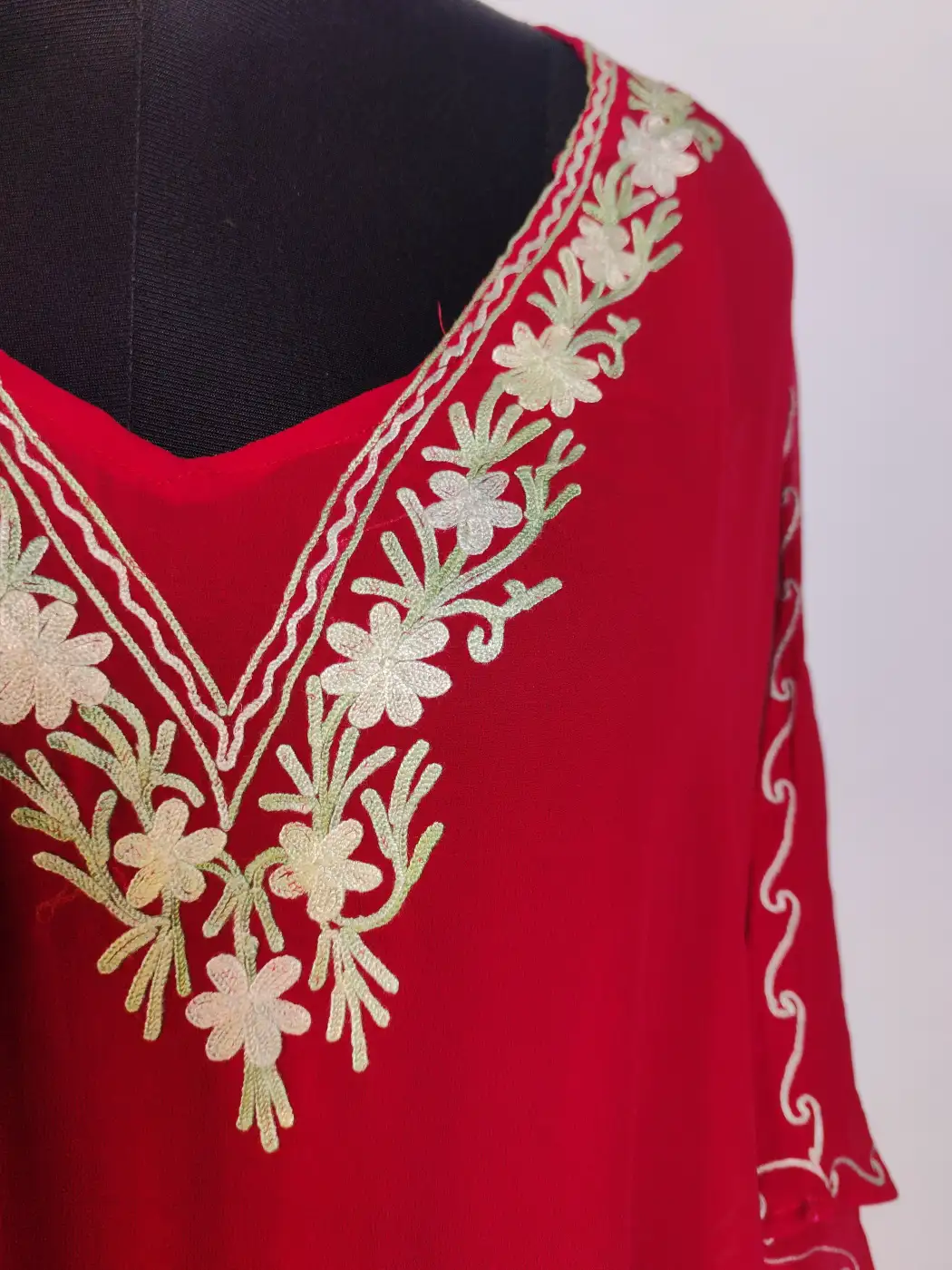 Sabiha Kashmiri Red Georgette Kaftan | Aari Embroidery - Image 2