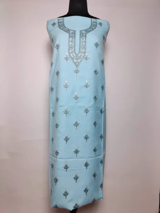 Rafeeq 2pc Blue Kashmiri Suit in Summer Cool Cotton with Hand Aari Work