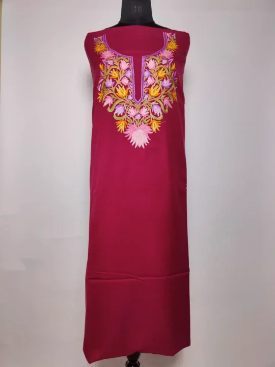 Zuban 2pc Maroon Suit in Summer Cool Cotton with Kashmiri Hand Aari Work