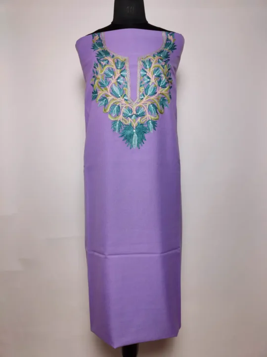 Nirman Purple 2pc Kashmiri Suit in Summer Cool Cotton with Hand Aari Work