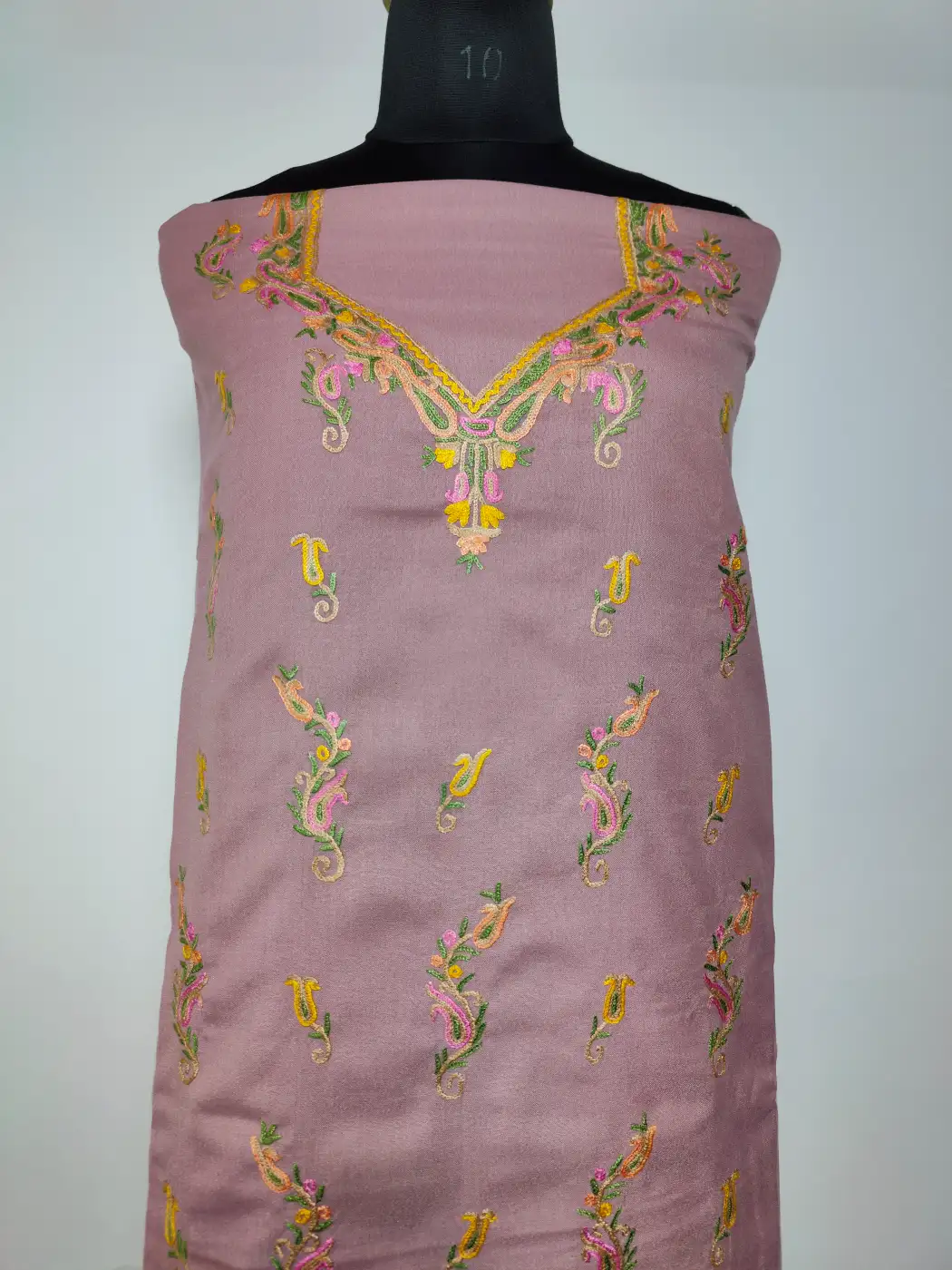 Kashmiri 2pc Suit in Baby Pink Summer Cool Cotton with Hand Aari Embroidery - Image 2