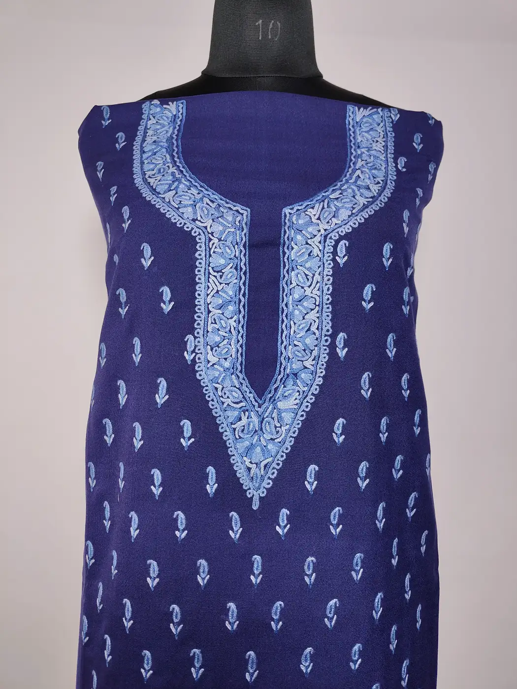 Kashmiri Feham 2pc Suit in Dark Blue Summer Cool Cotton with Hand Aari Embroidery - Image 2